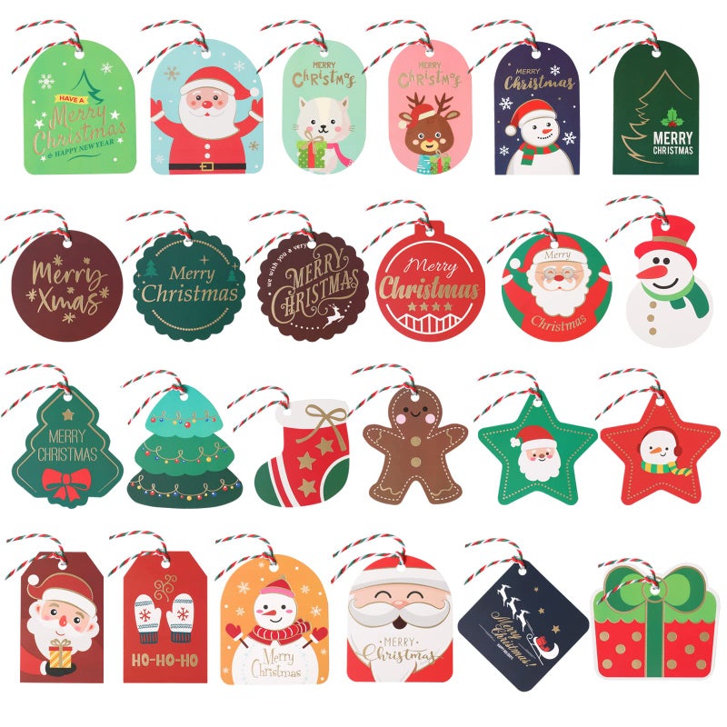 Berenlu Christmas Gift Tags 72PCS Christmas Tags with String Gold Foil Xmas Gift Tags Hanging Label for DIY Christmas Gift Wrap and Label Package - Image 3