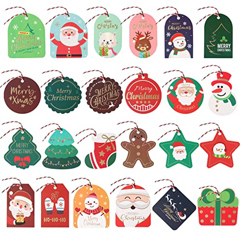 Berenlu Christmas Gift Tags 72PCS Christmas Tags with String Gold Foil Xmas Gift Tags Hanging Label for DIY Christmas Gift Wrap and Label Package - Image 2