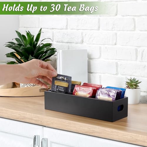 DRASTAR Tea Bag Organizer, Black Wooden Tea Bag Holder, Tea Storage Containers with 3 Slots, Sugar Packet Holder, Tea Bag Caddy Box for Countertop - Image 4