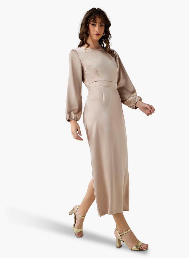 Splash FAV Maxi Satin Evening Dress with Back Slit Detail - Image 1