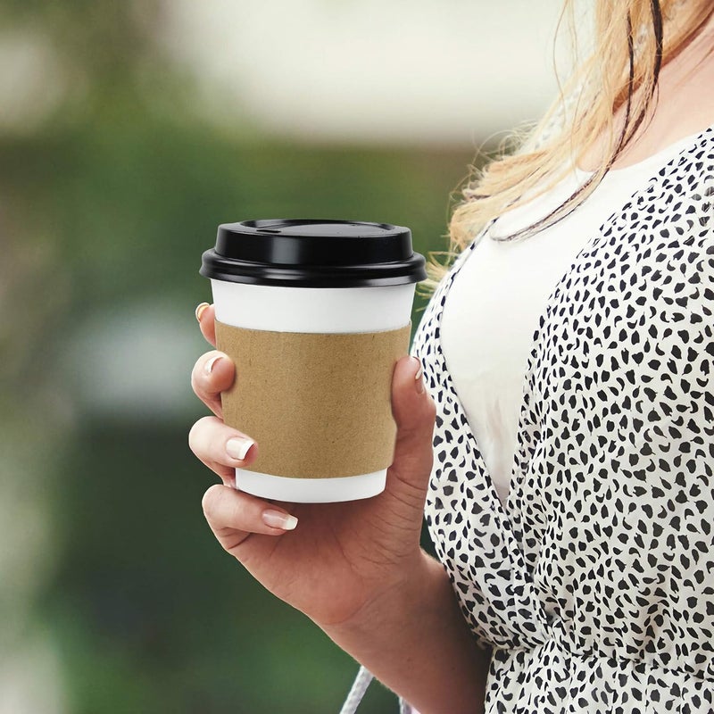 NYHI 100-Pack 8-16 oz White Paper Disposable Cups With Black Lids And Sleeves- Hot/Cold Beverage Drinking Cup for Water, Coffee or Tea - Ideal for Water Coolers, Party, or Coffee On the Go (8 ounce) - Image 5
