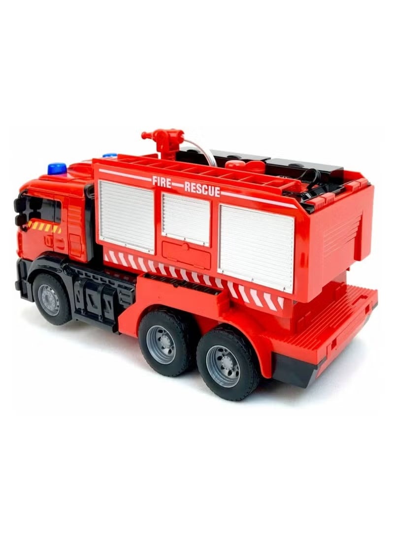 REBENUO 26cm Metal Remote Control Fire Truck with Wireless Controller and 680-Degree Rotating Water Spray, Rechargeable RC Emergency Rescue Vehicle Toy for Kids and Family Play - Image 3