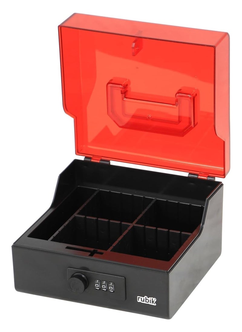 Stamps Storage Box with Combination Lock and Acrylic Top Lid Five Compartments - White/Brown