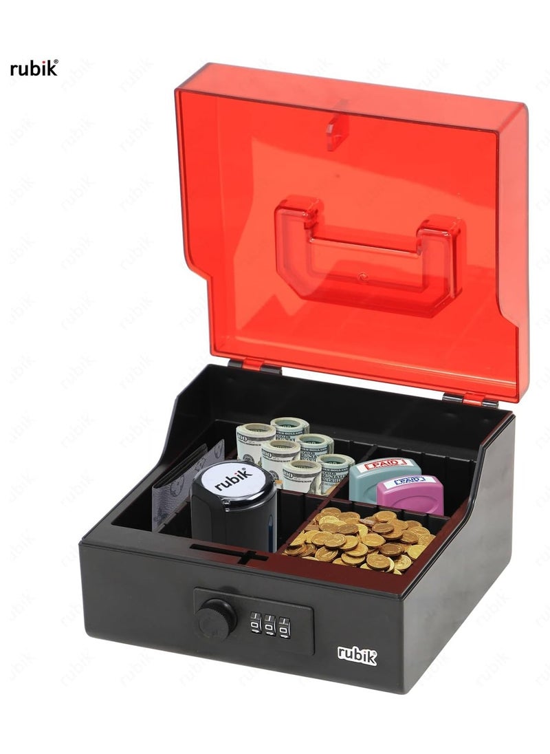 Stamps Storage Box with Combination Lock and Acrylic Top Lid Five Compartments - White/Brown