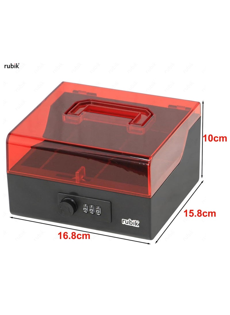 Stamps Storage Box with Combination Lock and Acrylic Top Lid Five Compartments - White/Brown