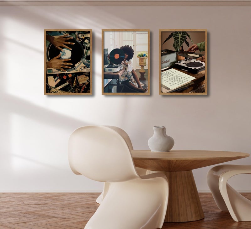 LRTNMTJ Framed Black Woman Canvas Wall Art Set of 3 Fashion Trend African American Women Wall Decor Abstract Black Girl Record Music Poster Prints Artwork for Bedroom Living Room Dorm Room Home Decoration - Image 2