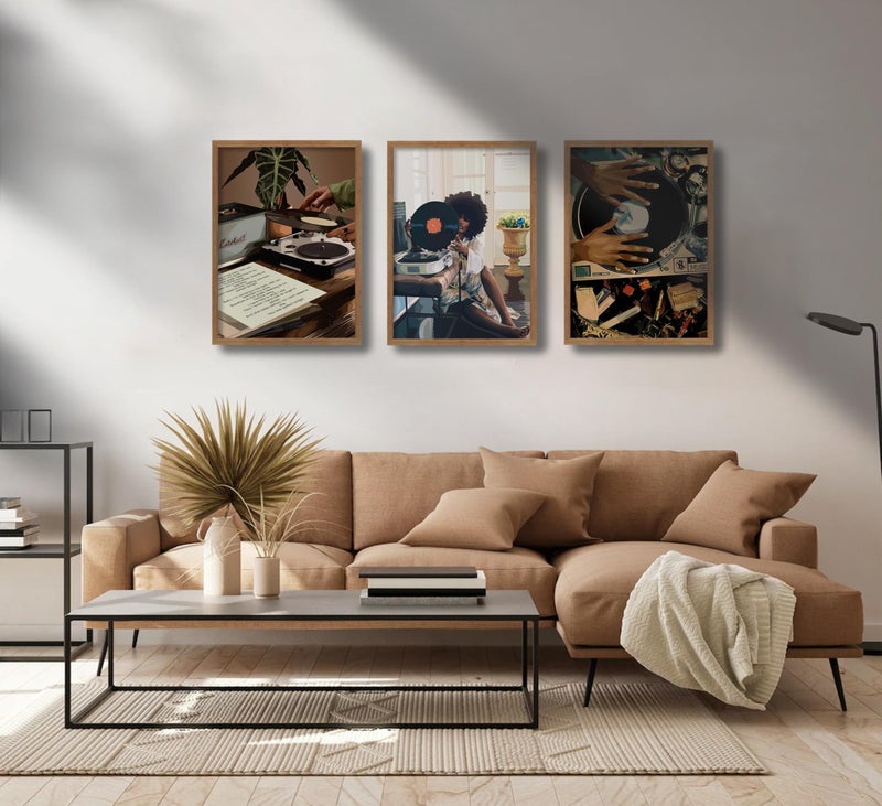 LRTNMTJ Framed Black Woman Canvas Wall Art Set of 3 Fashion Trend African American Women Wall Decor Abstract Black Girl Record Music Poster Prints Artwork for Bedroom Living Room Dorm Room Home Decoration - Image 3