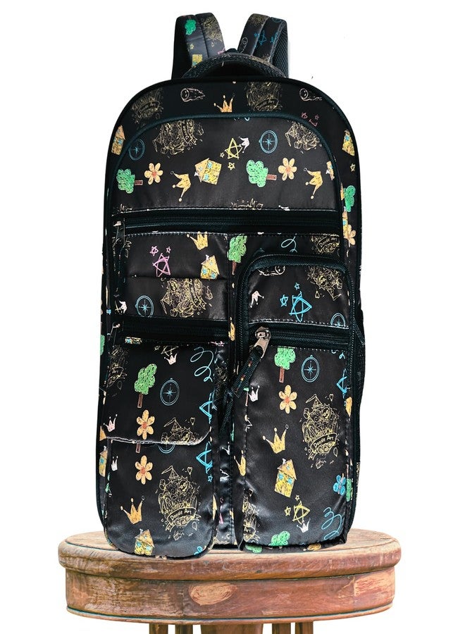KARBD Backpack School Bag for Boys Girls Kids Tuition Travel Office Bag with Multiple Pockets Compartments Chains Zips Bottle Holder (16 Inches, Doodle Art Black) - Image 1