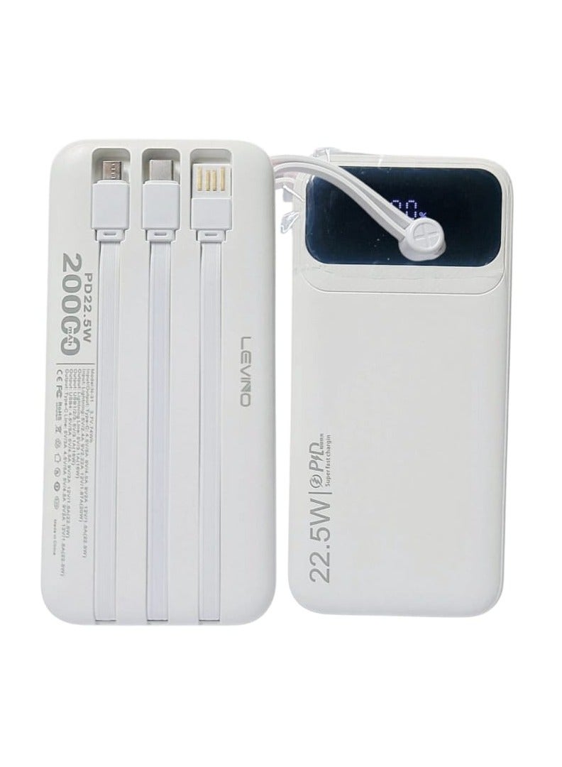 Levino N-31 20000mAh Power Bank with Digital Display, Fast Charging, Dual Outputs, Flight Approved White - Image 3