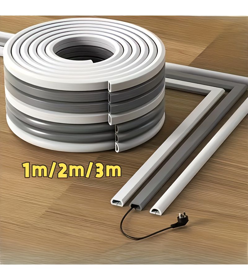 1 Roll PVC Cable Protector Gray Semicircle 118.11 Inch Self Adhesive Wall Floor Wire Management Concealed Grommet - Image 1