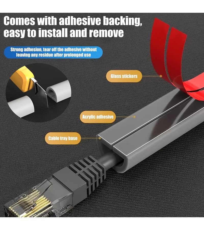 1 Roll PVC Cable Protector Gray Semicircle 118.11 Inch Self Adhesive Wall Floor Wire Management Concealed Grommet - Image 5