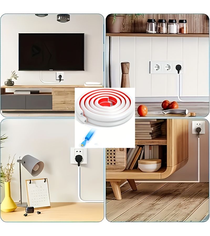 1 Roll PVC Cable Protector Gray Semicircle 118.11 Inch Self Adhesive Wall Floor Wire Management Concealed Grommet - Image 2