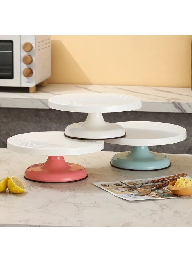 Baking Cake Turntable Decorating Table Plastic Aluminum Alloy Straw Tray Rotating Household Tools Suit Ample Supply-Color:【 10inch 】double Axis Turntable Pink - Image 2