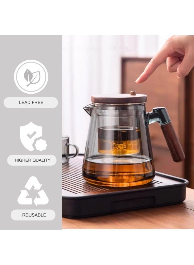 750ML Glass Teapot with Infuser, Tea Pot One Button Press Filter Automatic Magic Teapot with Strainer for Blooming and Loose Leaf Tea - Image 2