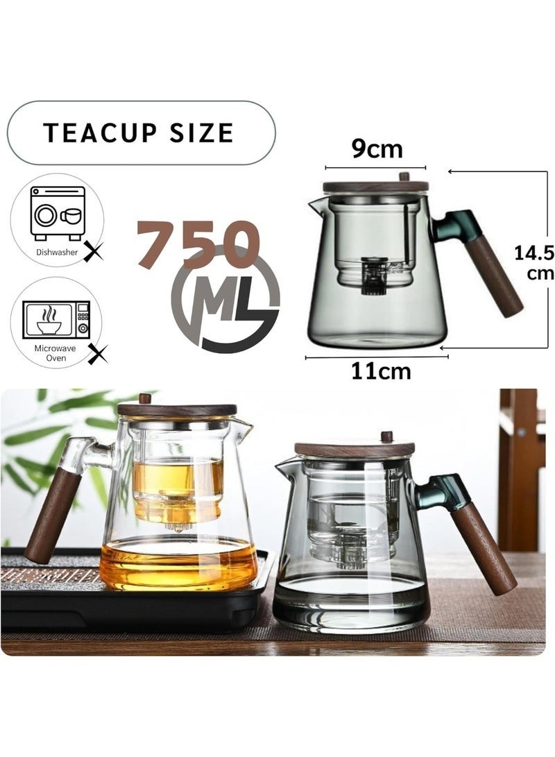 750ML Glass Teapot with Infuser, Tea Pot One Button Press Filter Automatic Magic Teapot with Strainer for Blooming and Loose Leaf Tea - Image 4