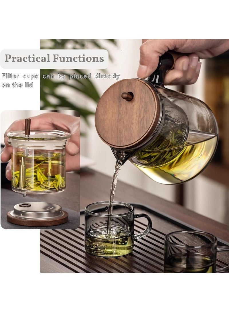 750ML Glass Teapot with Infuser, Tea Pot One Button Press Filter Automatic Magic Teapot with Strainer for Blooming and Loose Leaf Tea - Image 5