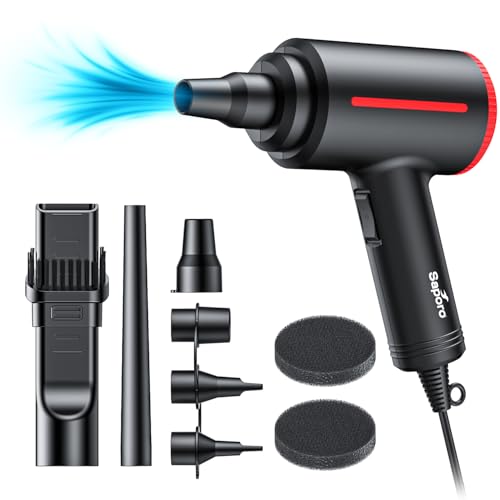 SAPORO Turbo Compressed Air Duster for Cleaning, 500W Electric Air Blower with 48000RPM Copper Motor, 2 Speed Settings, 3 Nozzles, 3m Cord for PC, Keyboard, Electronics & Inflatable Items - Image 1