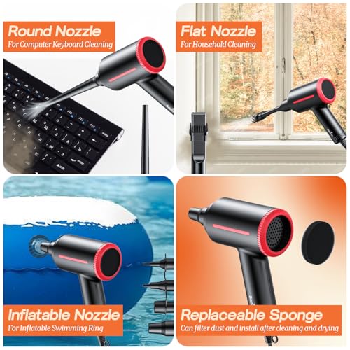 SAPORO Turbo Compressed Air Duster for Cleaning, 500W Electric Air Blower with 48000RPM Copper Motor, 2 Speed Settings, 3 Nozzles, 3m Cord for PC, Keyboard, Electronics & Inflatable Items - Image 4