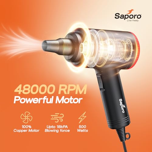 SAPORO Turbo Compressed Air Duster for Cleaning, 500W Electric Air Blower with 48000RPM Copper Motor, 2 Speed Settings, 3 Nozzles, 3m Cord for PC, Keyboard, Electronics & Inflatable Items - Image 3