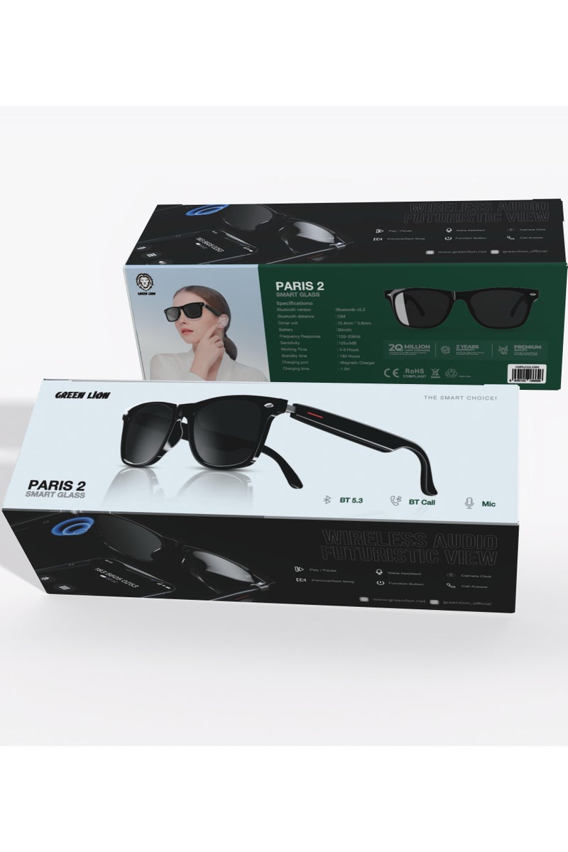 Paris 2 Smart Glass V5.3 Bluetooth / Call / Microphone / Play  Pause / Previous  Next / Voice Assistant / Function on / Camera Click / 15m Bluetooth Distance - Black - Image 4