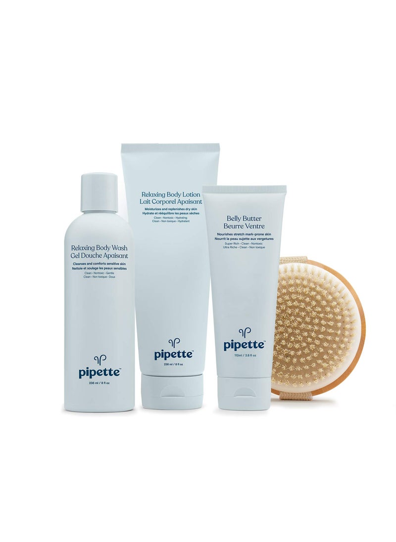 pipette - Pipette To Mama Gift Set  4Piece Moisturizing Kit with Dry Brush for Dry Skin Coconut  Orange Scented - Image 1