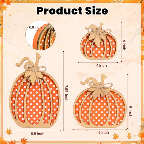 OLANRUN Fall Pumpkin Decor, Thanksgiving Fall Decorations for Home, Wooden Pumpkin Autumn Decor, 3 PCS Handmade Crafts, Thanksgiving Decorations for Indoor, Home Table Tiered Tray Mantel (4-8 Inch) - Image 3
