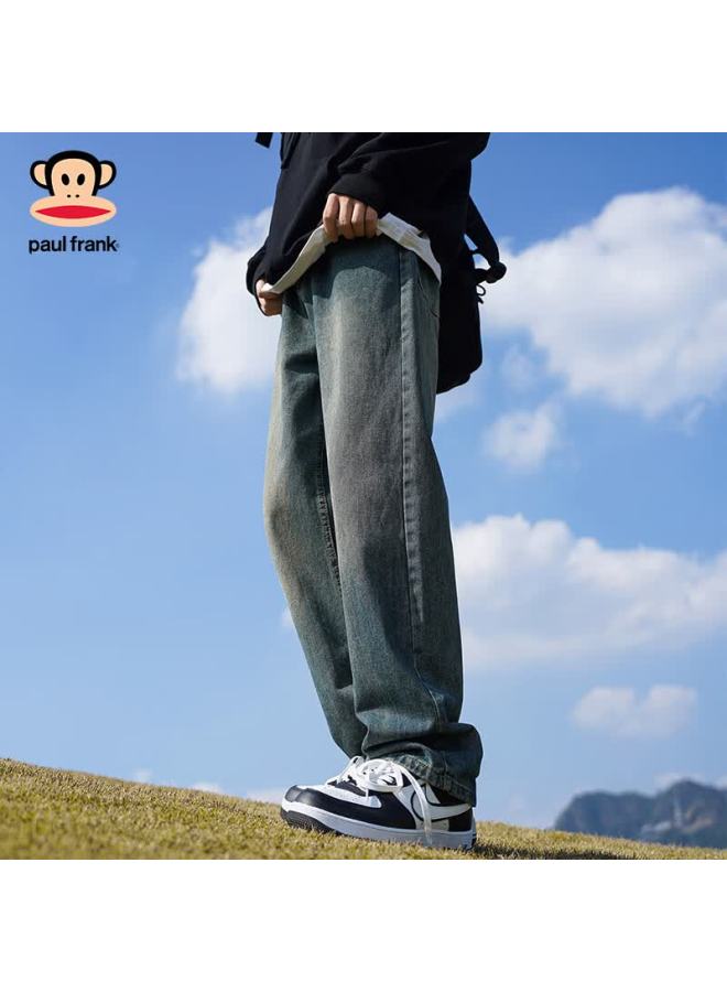 Paul Frank Men's Denim Jeans Spring And Autumn New Retro Straight-leg Loose Trendy Pants Light Blue 2XL - Image 1