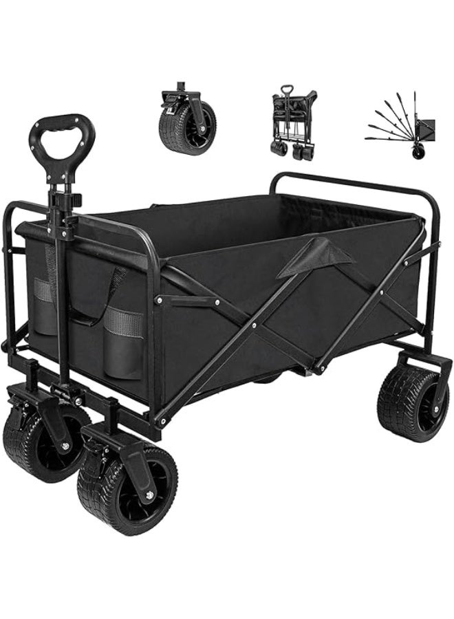 Talzeo Foldable Wagon Cart | Heavy Duty Collapsible Utility Wagon with Wheels | Folding Garden Cart Trolley | Outdoor Beach Camping Shopping Utility Cart with Handle and Storage Bag - Image 1