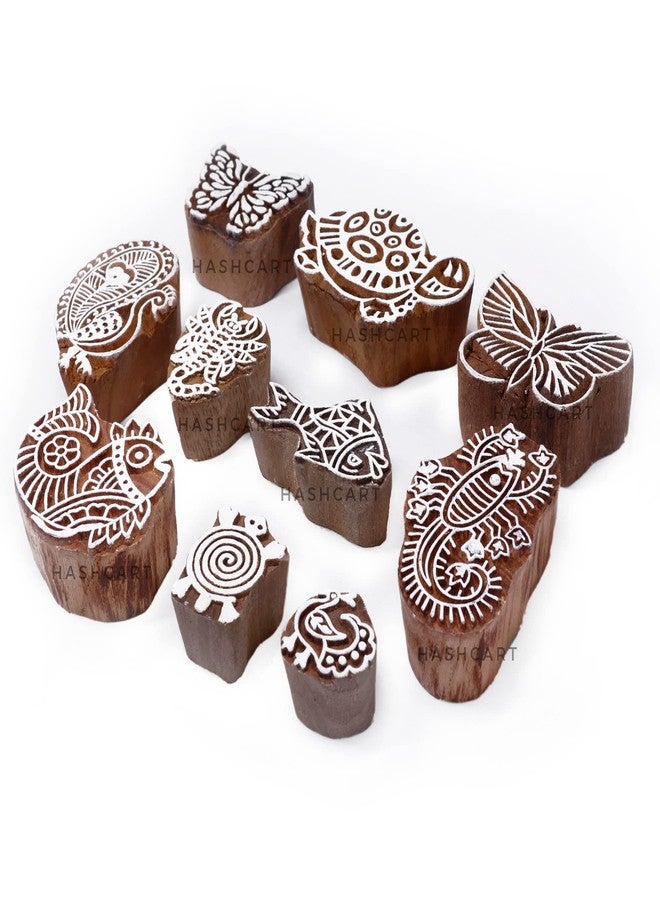Hashcart Set of 10 | Wooden Animal Shape Printing Stamps Design Blocks for Baren Printing Stamps | Scrapbooking | Fabric Designing | Art Craft | Pottery Craft | Project Making - Image 1