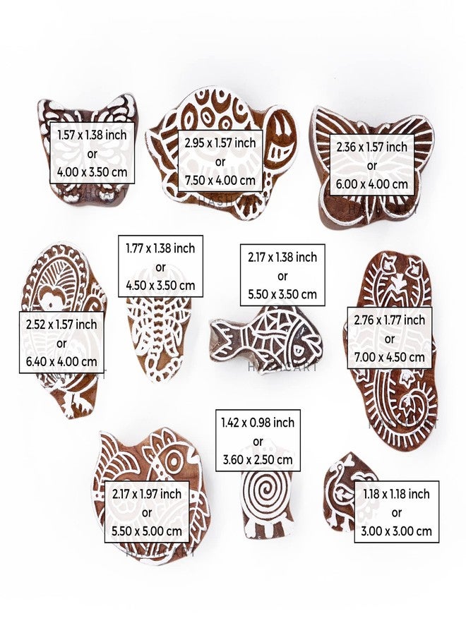 Hashcart Set of 10 | Wooden Animal Shape Printing Stamps Design Blocks for Baren Printing Stamps | Scrapbooking | Fabric Designing | Art Craft | Pottery Craft | Project Making - Image 4