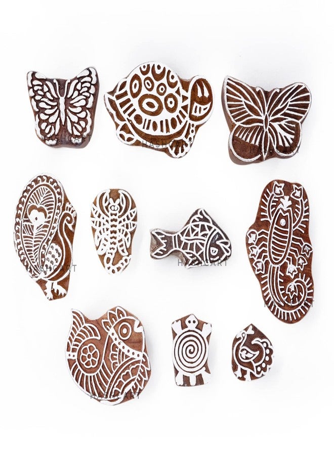 Hashcart Set of 10 | Wooden Animal Shape Printing Stamps Design Blocks for Baren Printing Stamps | Scrapbooking | Fabric Designing | Art Craft | Pottery Craft | Project Making - Image 2