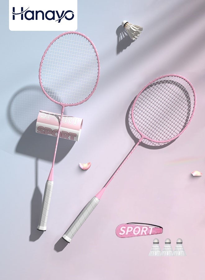 Hanayo Badminton Racket Set Lightweight Professional Badminton Racket Set for Adult and Children Including 2 Rackets 3 Shuttlecocks and Carry Bag(Pink) - Image 1