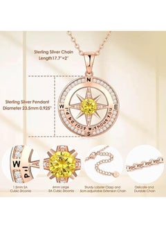Zifeel Compass Necklace Gifts for Women wife - S925 Sterling Silver Birthstone Necklaces for Women - Anniversary Birthday Gifts for Her Wife Girlfriend - Valentines Day Mom Mother’s Day  Gifts  - Image 4
