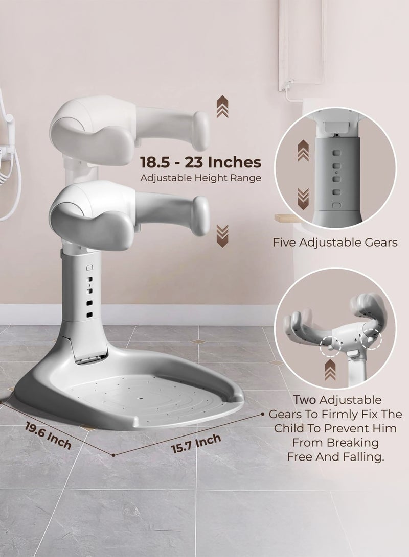 توشيونيكس حامل استحمام للأطفال، دعامة استحمام للأطفال، دعامة استحمام مع ارتفاع قابل للتعديل ومسند للذراع، حامل استحمام مع مانع للانزلاق وحامل رأس دش، أساسيات الاستحمام للأطفال من عمر 6 إلى 36 شهرًا - Image 4