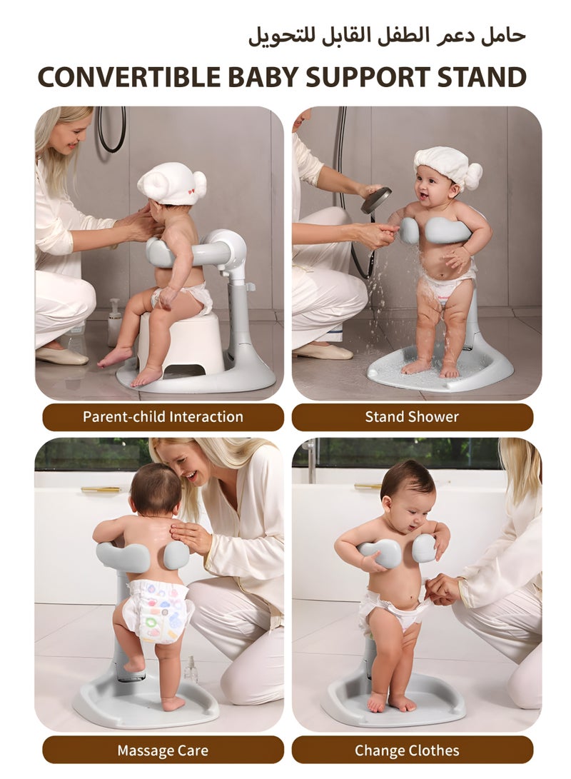 توشيونيكس حامل استحمام للأطفال، دعامة استحمام للأطفال، دعامة استحمام مع ارتفاع قابل للتعديل ومسند للذراع، حامل استحمام مع مانع للانزلاق وحامل رأس دش، أساسيات الاستحمام للأطفال من عمر 6 إلى 36 شهرًا - Image 2