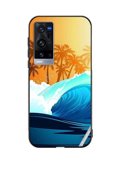Protective Case Cover For Vivo X60 Pro Plus Tropical Surfing Wave At Sunrise With Palm Tree Design Multicolour