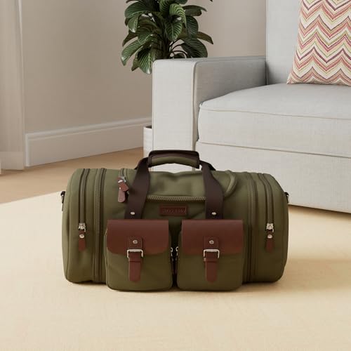 Wildroad 50L Travel Duffel Bag, Expandable Canvas Genuine Leather Duffle Bag Upgraded Overnight Weekender Carry on Bag - Image 2