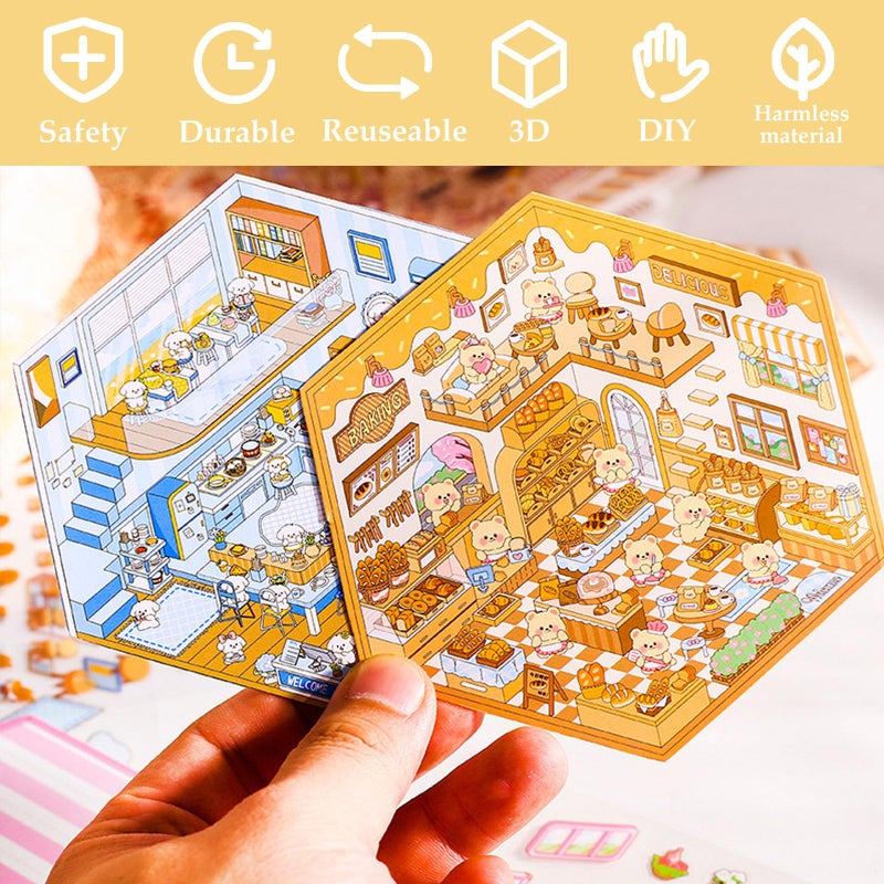 Xuoent DIY 3D Sticker Scenes for Girls, 6 Sets Make Your Own Scene Stickers for Kids, Cute Kawaii Scene Stickers, Therapy Stickers for Stress Relief, Holiday Christmas Activity, Easter Basket Stuffers - Image 2