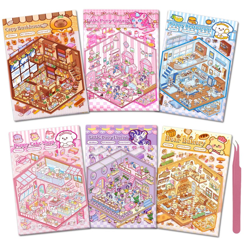 Xuoent DIY 3D Sticker Scenes for Girls, 6 Sets Make Your Own Scene Stickers for Kids, Cute Kawaii Scene Stickers, Therapy Stickers for Stress Relief, Holiday Christmas Activity, Easter Basket Stuffers - Image 1