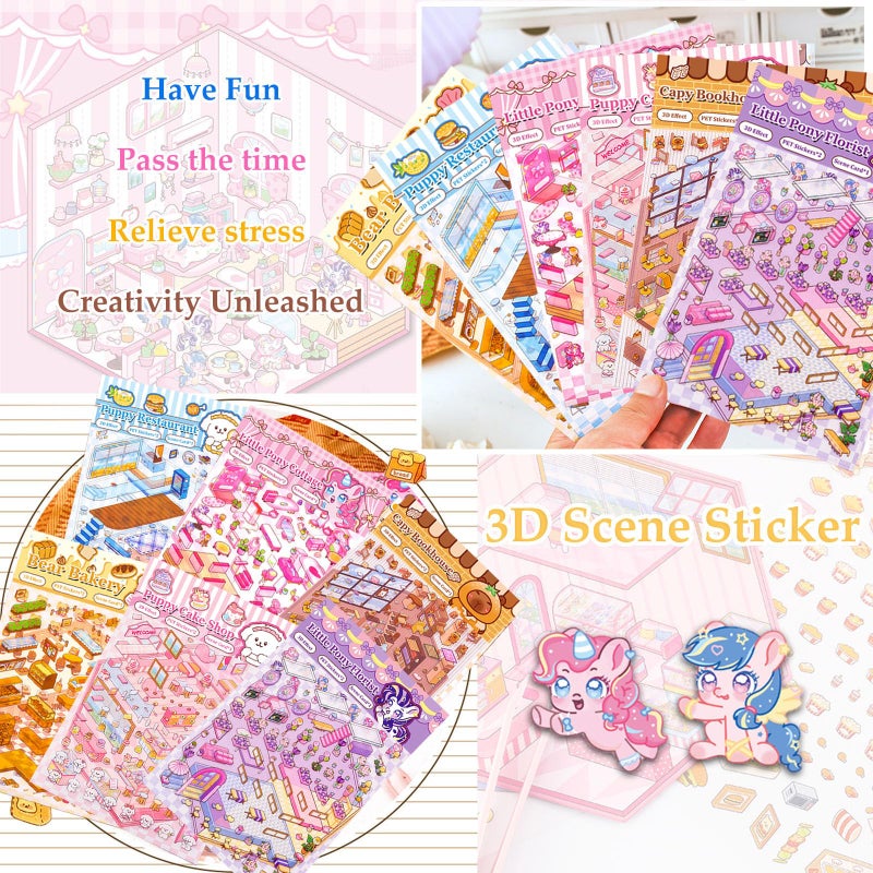 Xuoent DIY 3D Sticker Scenes for Girls, 6 Sets Make Your Own Scene Stickers for Kids, Cute Kawaii Scene Stickers, Therapy Stickers for Stress Relief, Holiday Christmas Activity, Easter Basket Stuffers - Image 3