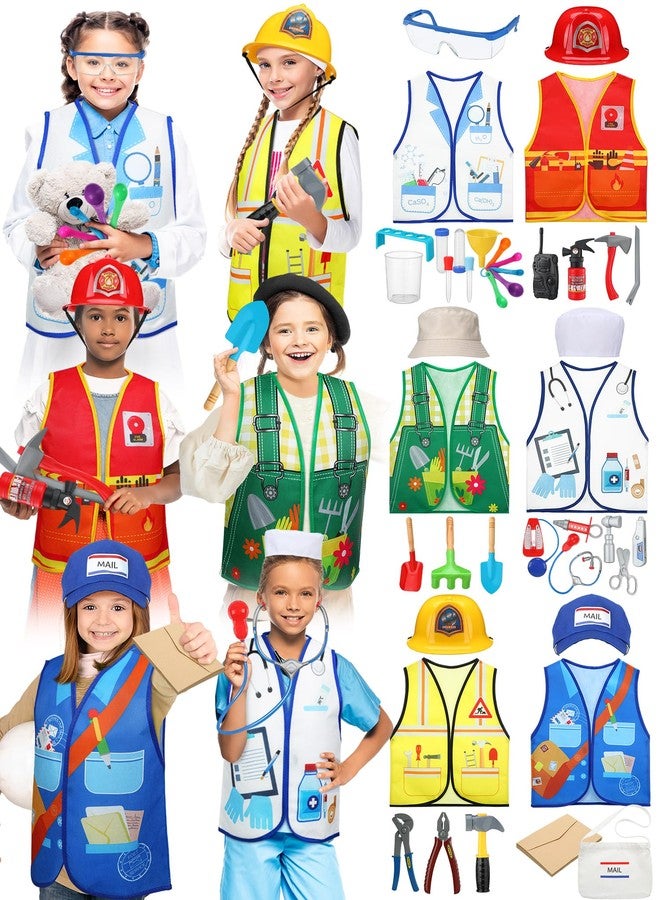 Hungdao 6 Sets Kids Dressing up Costumes Toddler Pretend Play for Age 6-10 Dress up Scientist, Firefighter, Postman, Farmer, Doctor, Engineer - Image 1