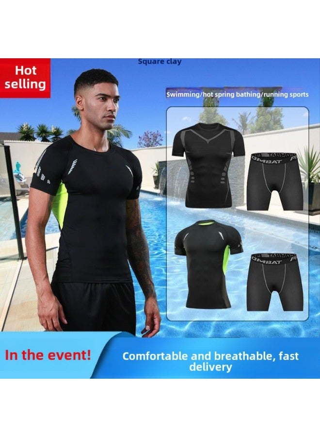 Swimsuit Men's Top Long Sleeve Trunks Swimsuit Suit Women's Swimsuit Swimsuit Quick-Dry Surfing Snorkeling Suit-Color:(send Swimming Cap) 010 Black Shorts-Size:Xl (reference: 65-75kg )