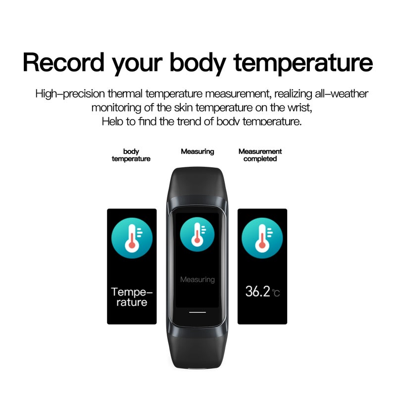 C60 Body Temperature Bracelet Watch Smart Sports Bracelet 3ATM Waterproof Heart Rate Blood Pressure Oxygen Body Temperature Monitoring Exercise Step Sports Smart Bracelet Camera Control - Image 5