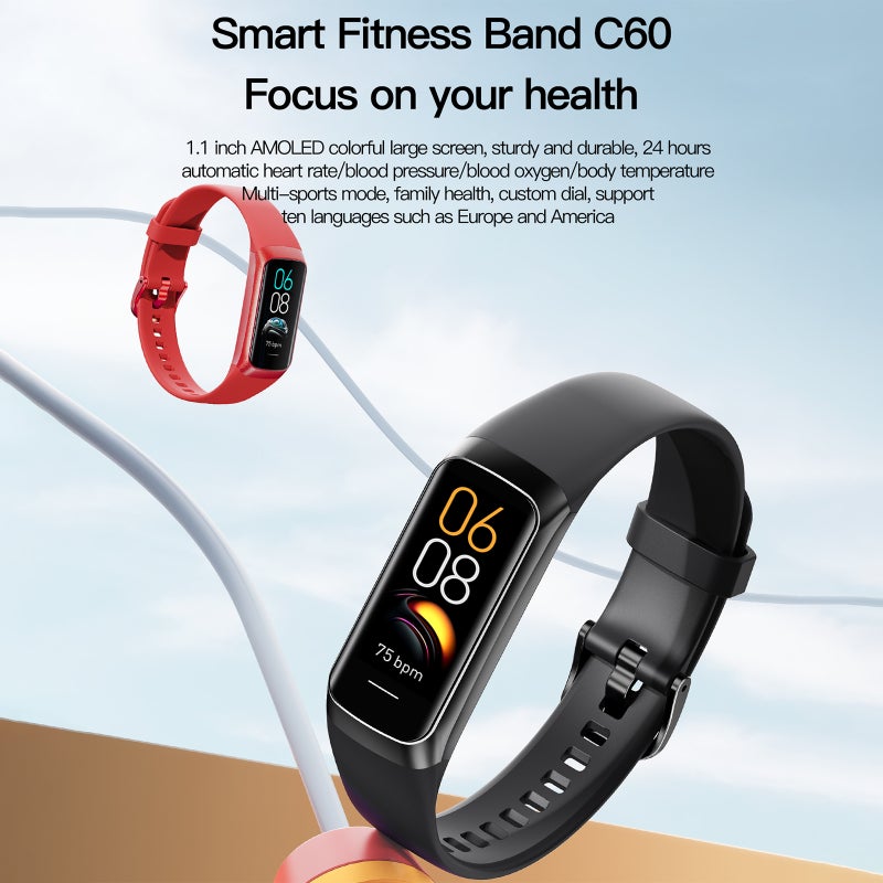 C60 Body Temperature Bracelet Watch Smart Sports Bracelet 3ATM Waterproof Heart Rate Blood Pressure Oxygen Body Temperature Monitoring Exercise Step Sports Smart Bracelet Camera Control - Image 2