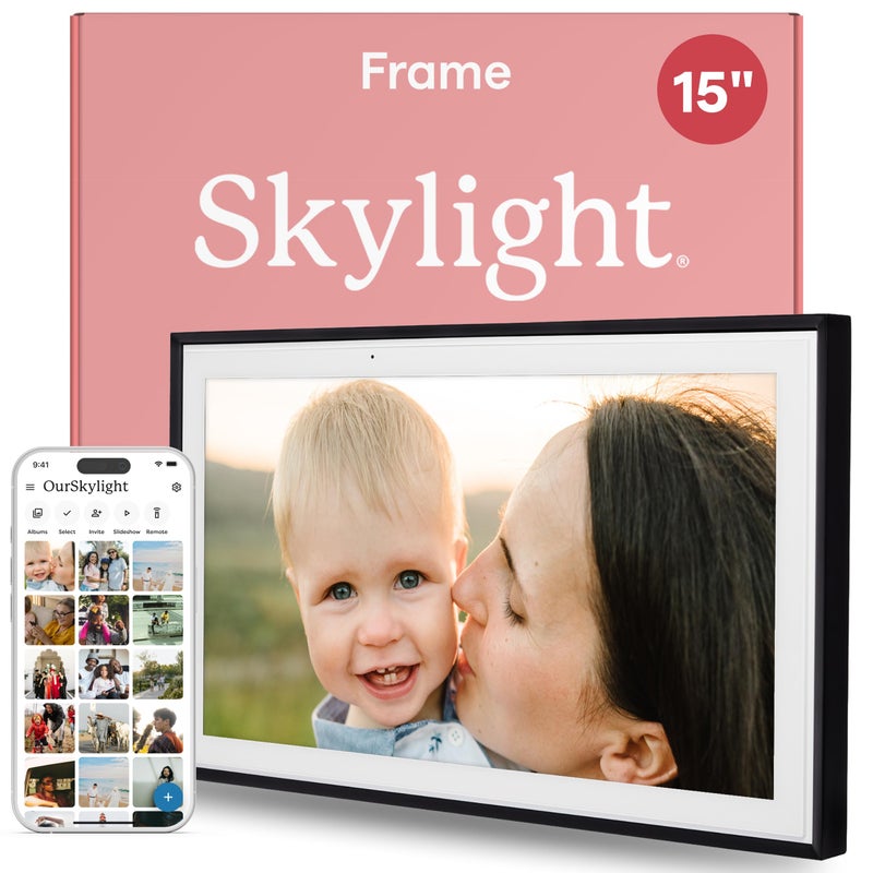 Skylight Digital Picture Frame 15 Inch WiFi Enabled with Load from Phone Capability Touch Screen Digital Photo Frame Display Customizable Gift for Friends and Family Black