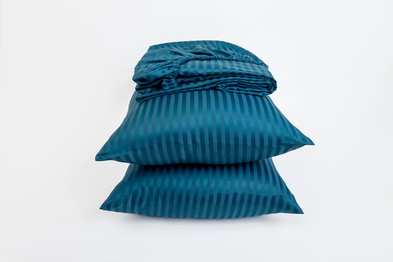 Striped Fitted Sheet Set - Fine Quality Hotels and Home Décor - 1 Fitted Sheet 180cm * 200cm + 2 Pillow Cases 50cm * 70cm - Matresses Up to 30cm - Brushed Cotton - Pertoly