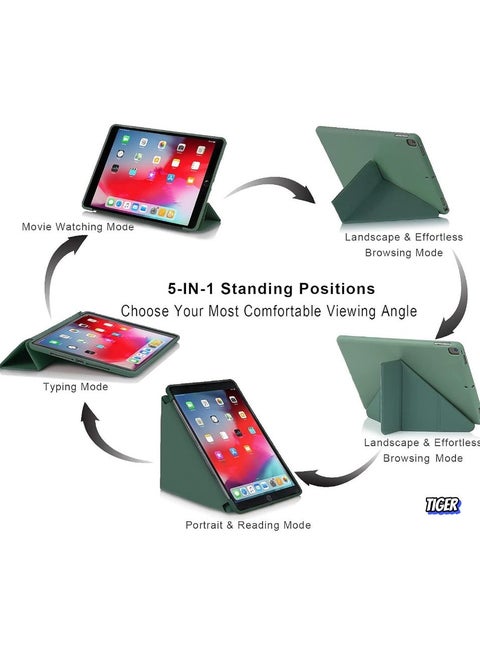iPad 10.2 Inch Case – Compatible with iPad 9th Generation 2021, iPad 8th Generation 2020 & iPad 7th Generation 2019 – 5-in-1 Viewing Angles, Auto Wake/Sleep, Soft Back Cover, Night Green – Slim, Protective, Stylish Design