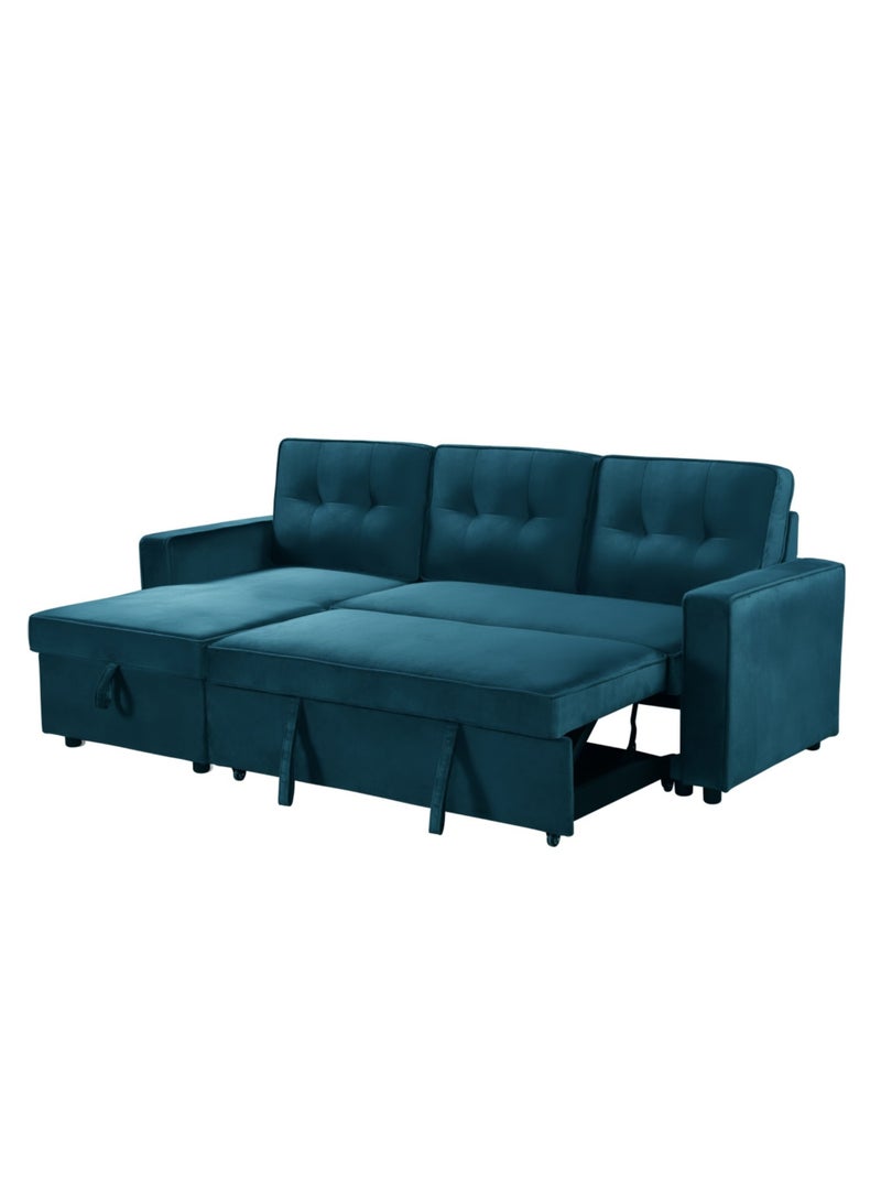 SILA 3 Seater Diwan Sofa Bed With Cushions L-Shaped Storage Space Convertible Living Room Furniture - Blue  - Image 2