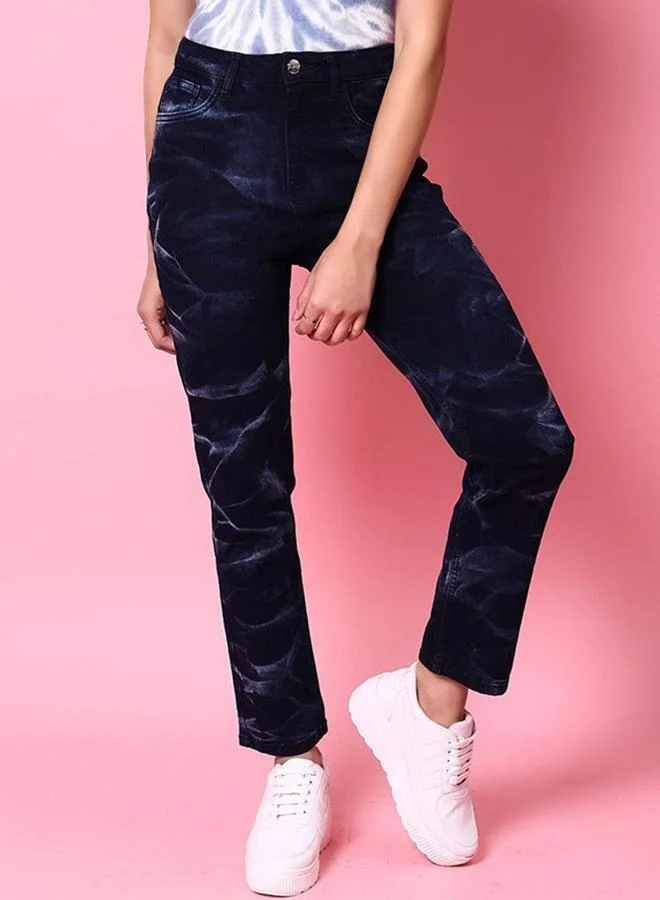 فري هاند Blue Straight Fit High-Rise Stretchable Jeans