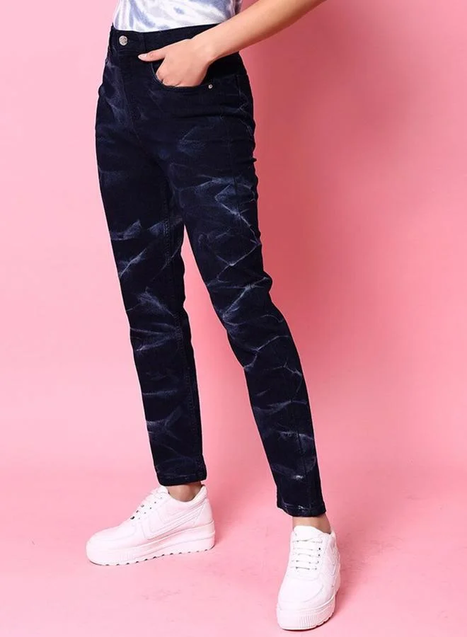 فري هاند Blue Straight Fit High-Rise Stretchable Jeans